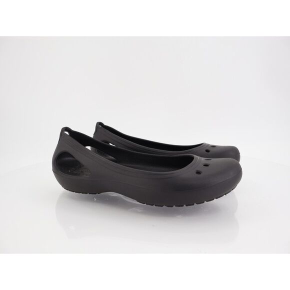 CROCS Womens Kadee Flat Size 6 Black Rubber Ballet Shoe Beach Pool Vented Comfy - Picture 1 of 9